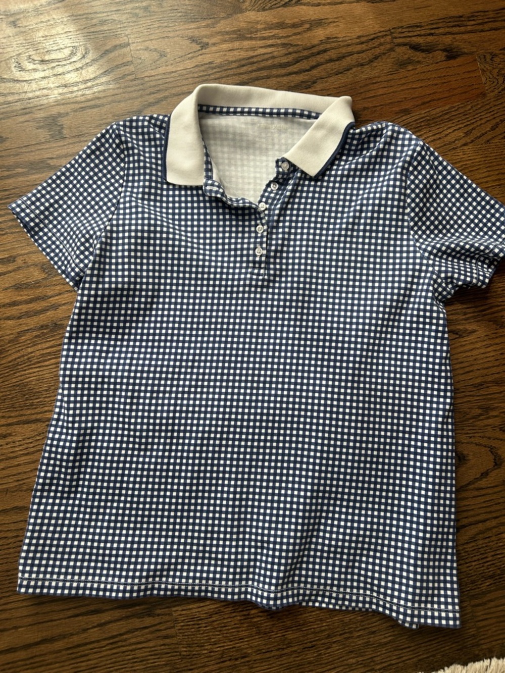 Lands' End Navy and White Gingham Polo